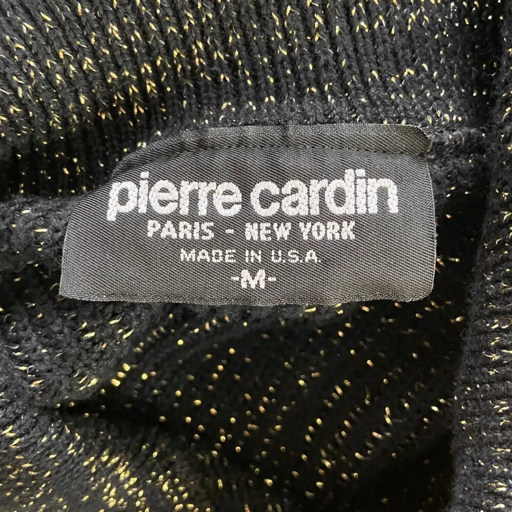 Vintage '80s Pierre Cardin Women's Sweater Size M Black Gold Metallic Pocket